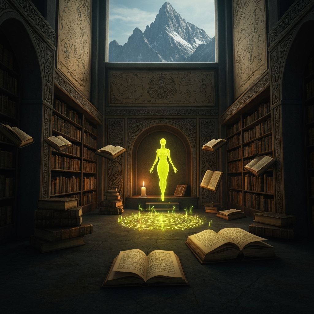 Magical Library with Floating Runes in Fantasy Style