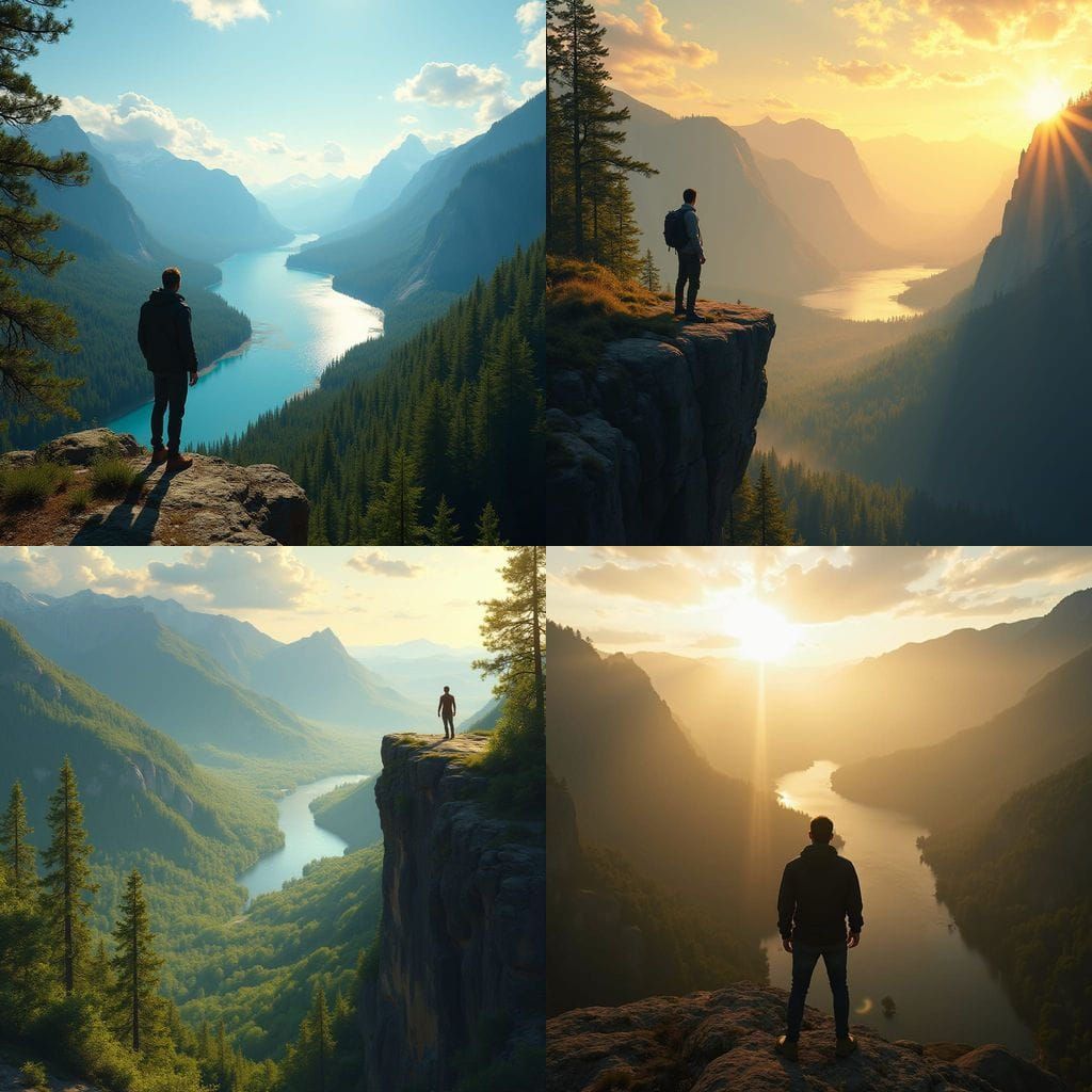 Man Overlooks Vast Valley With Lake in Sunny Weather