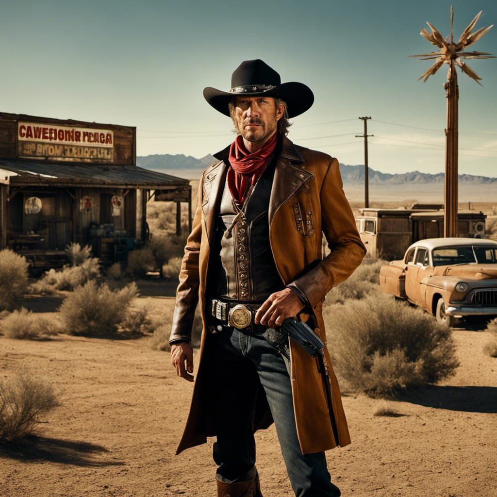 Cyberpunk Cowboy Portrait in Spaghetti Western Style