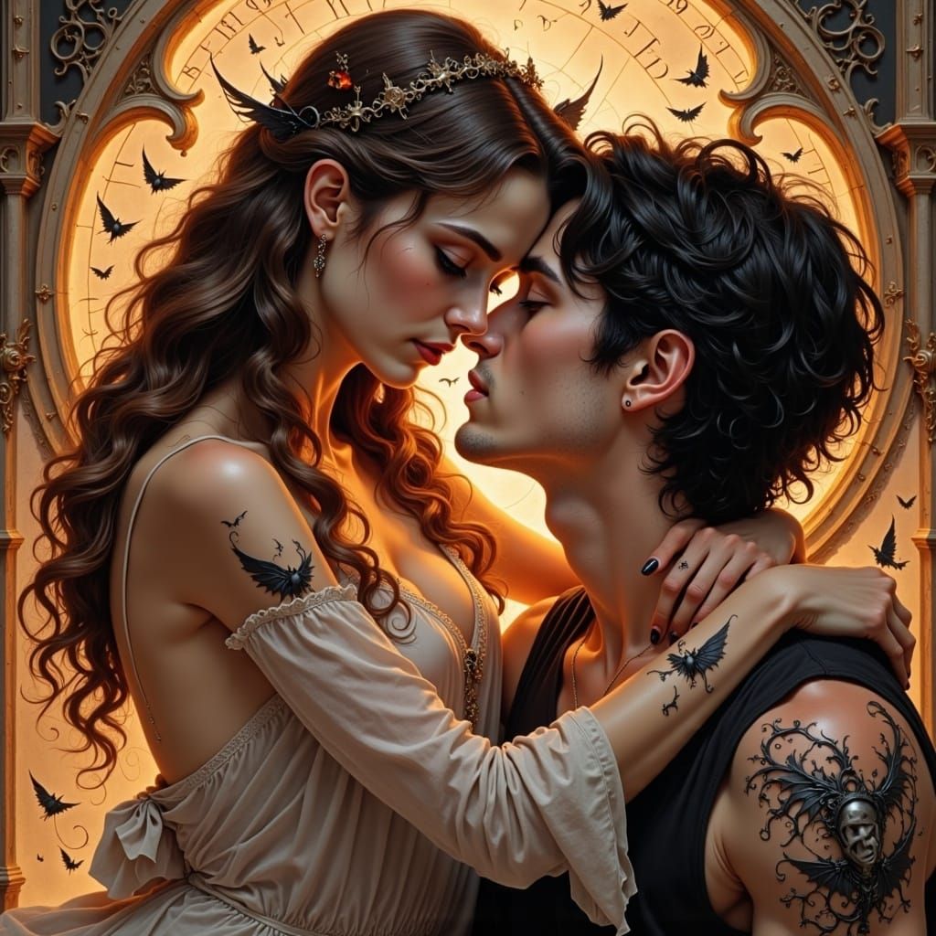 Romantic Embrace with Fairy Wing Tattoo Details