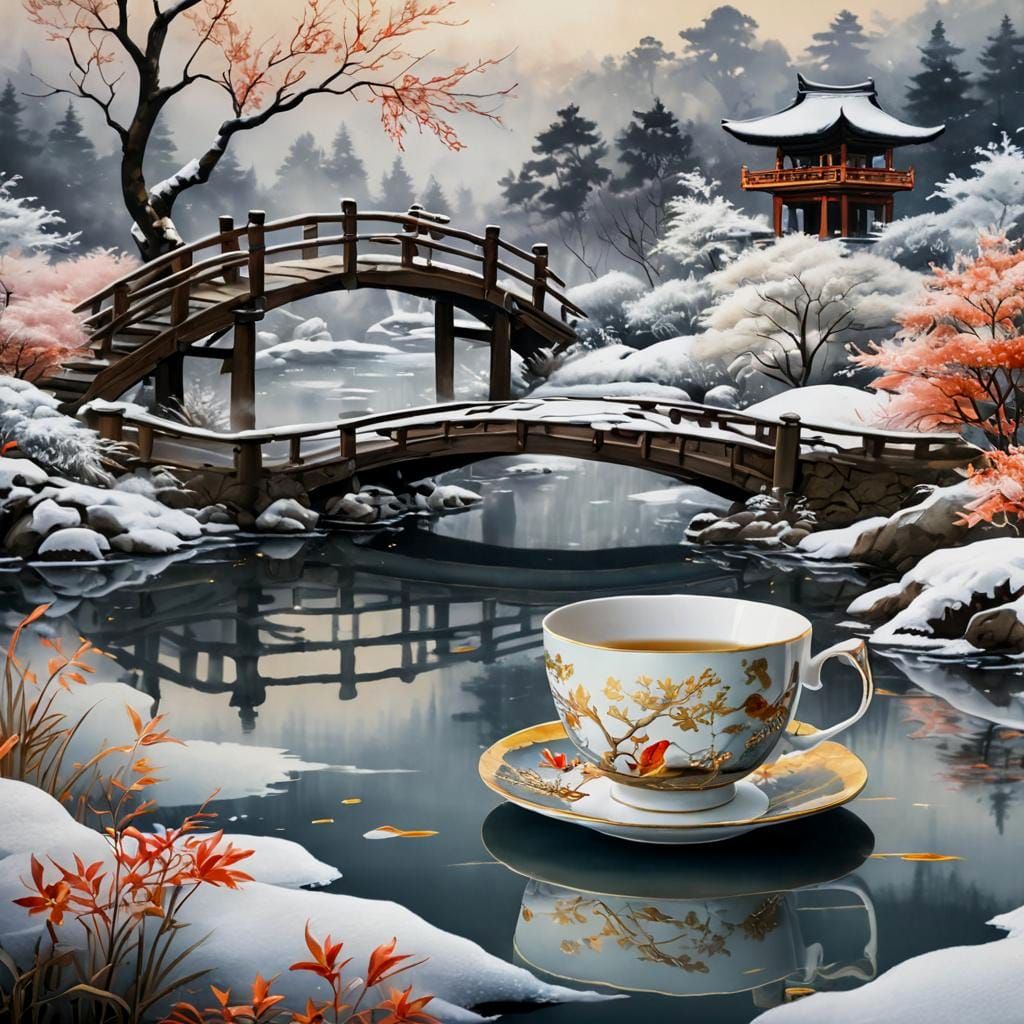 Winter Garden in Teacup: Kuwashii Ink Painting