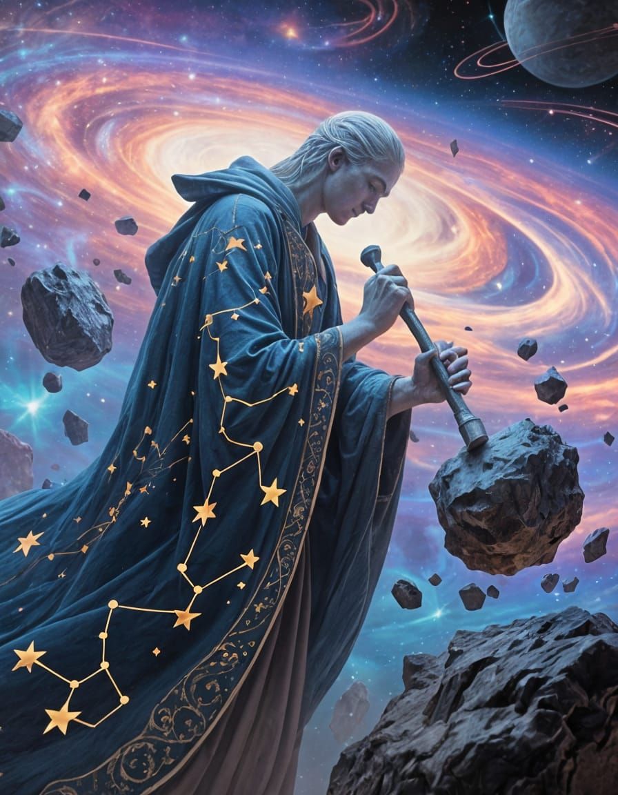 Celestial Sculptor Carving Constellations from Asteroids