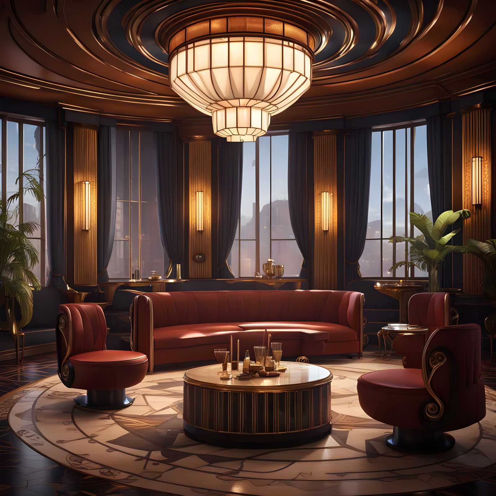 Art Deco Lounge with Intricate Details