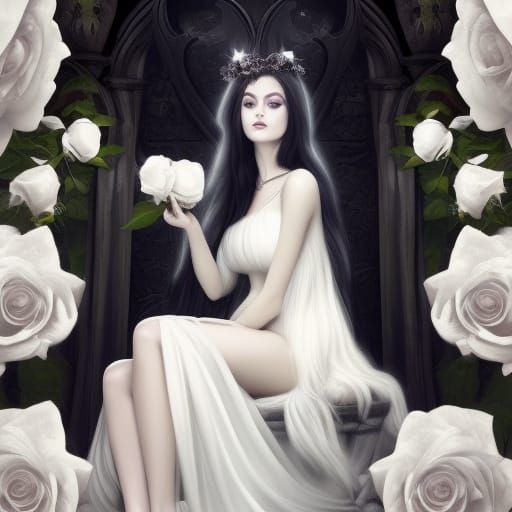 Gothic Angel Princess on Throne of Roses
