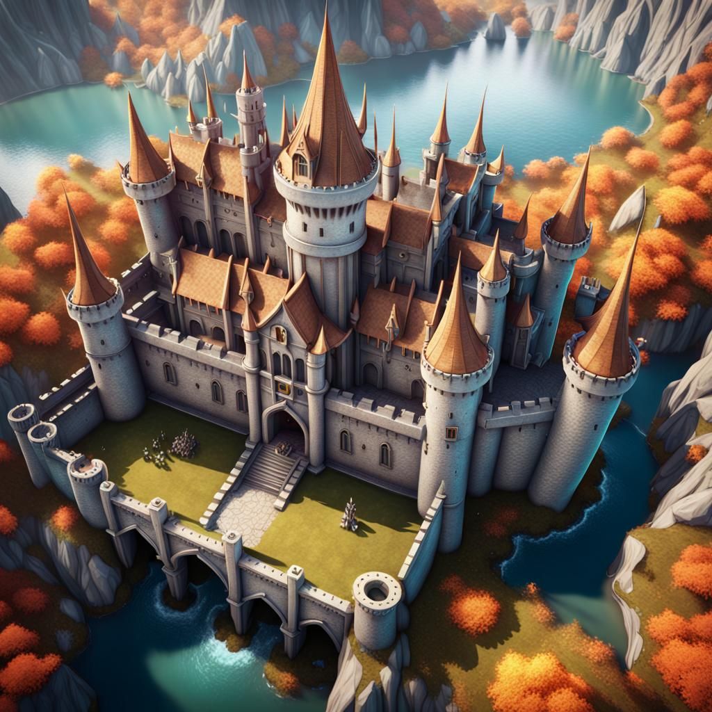 High Elf Castle Top-Down View: Detailed Matte Painting