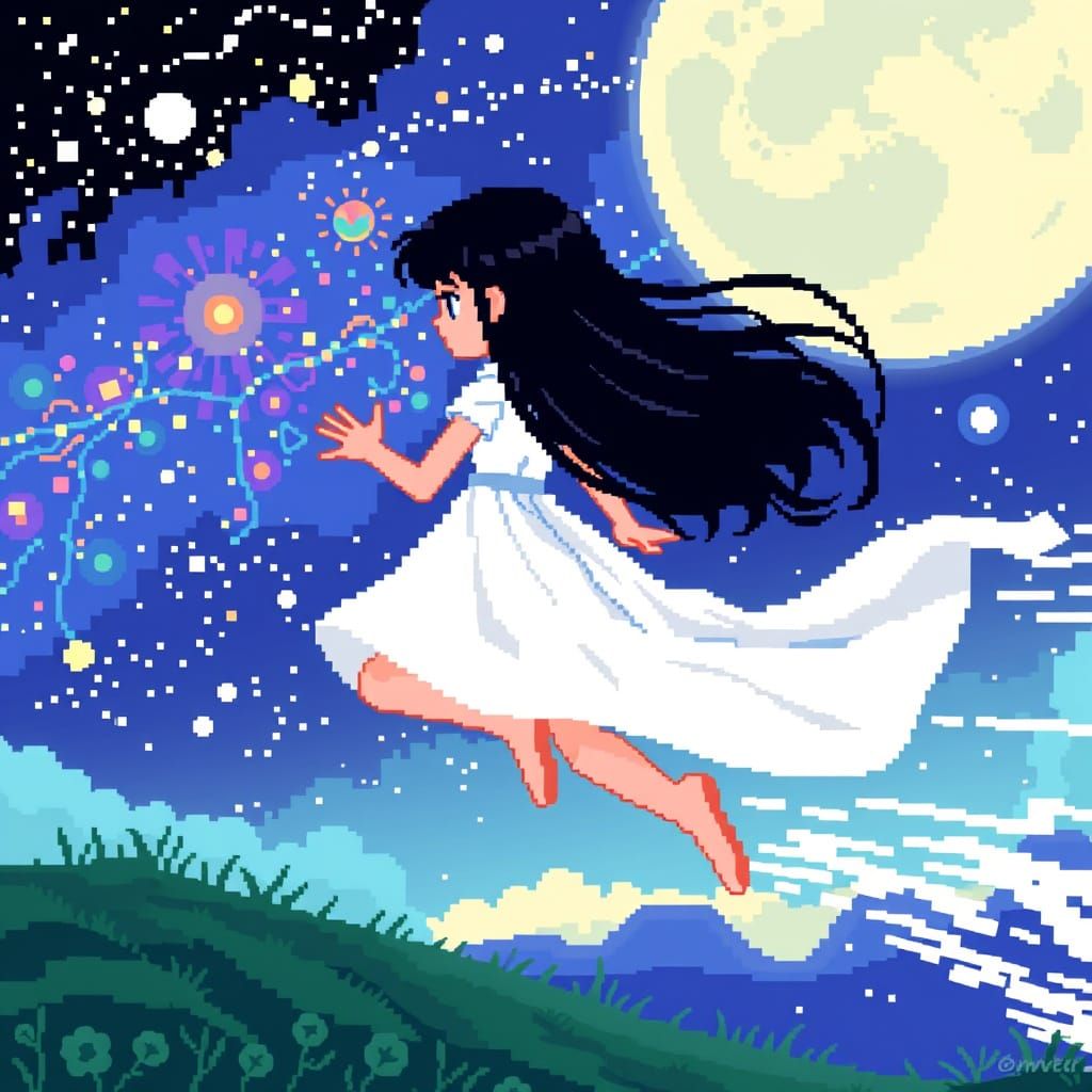Pixel Art Dreamgirl Chases Nighttime