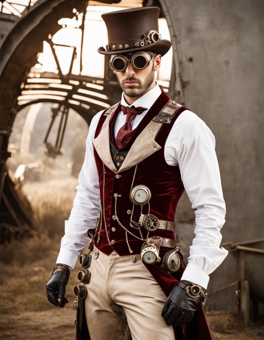 Steampunk Fashion Model in Detailed Suit