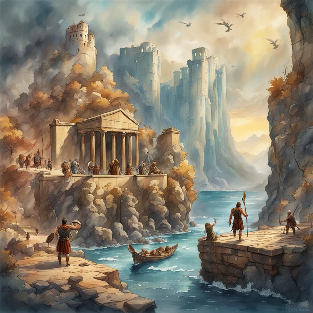 Jason and the Argonauts in Classical Watercolor