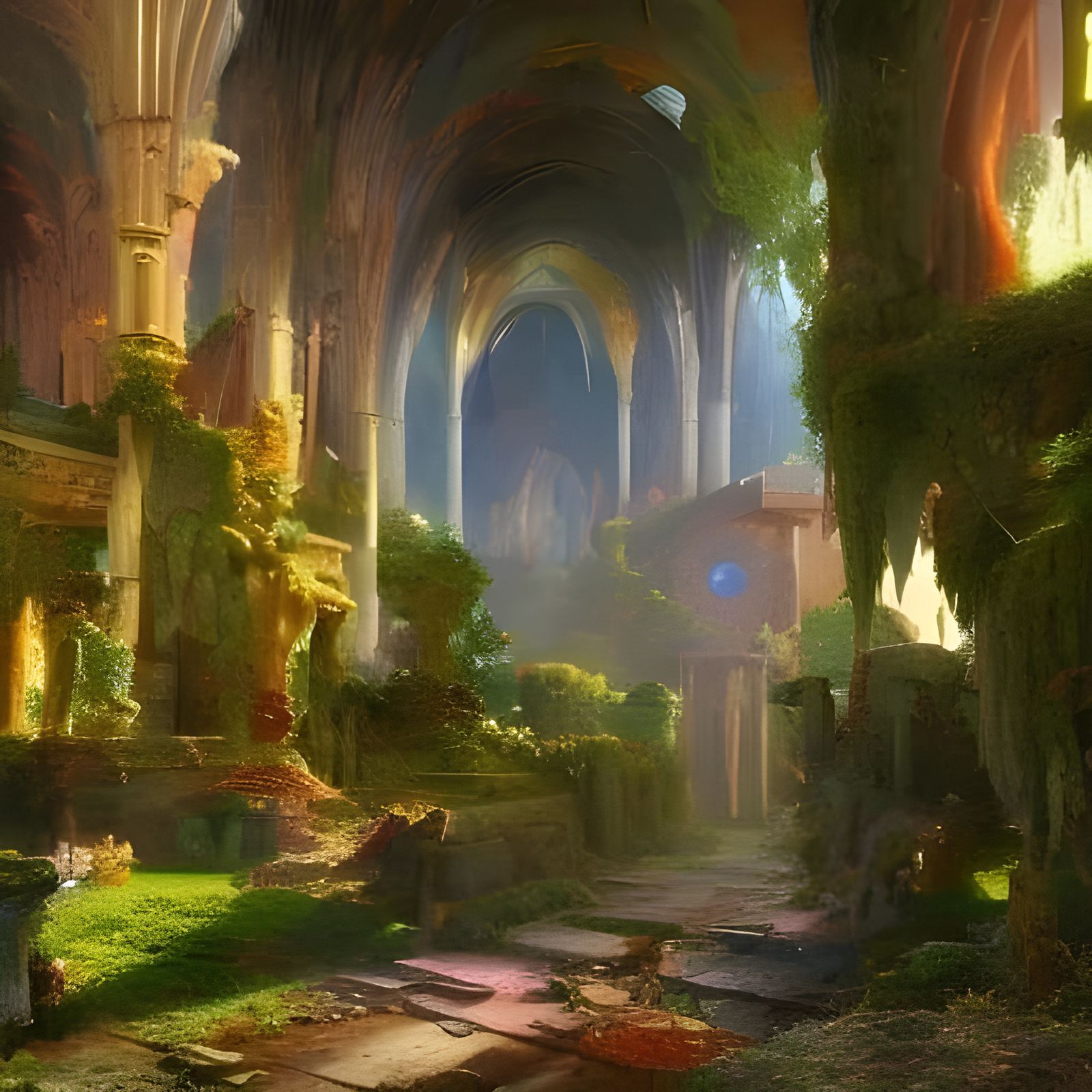 Fairy Castle Throne Room Ruins in Anime Style