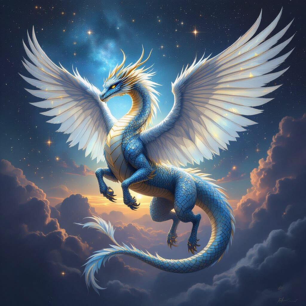 Celestial Dragon Pegasus Hybrid in Nebula