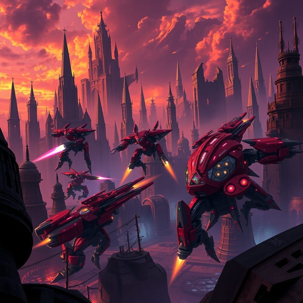 Mecha Warriors Clash in Futuristic Metropolis