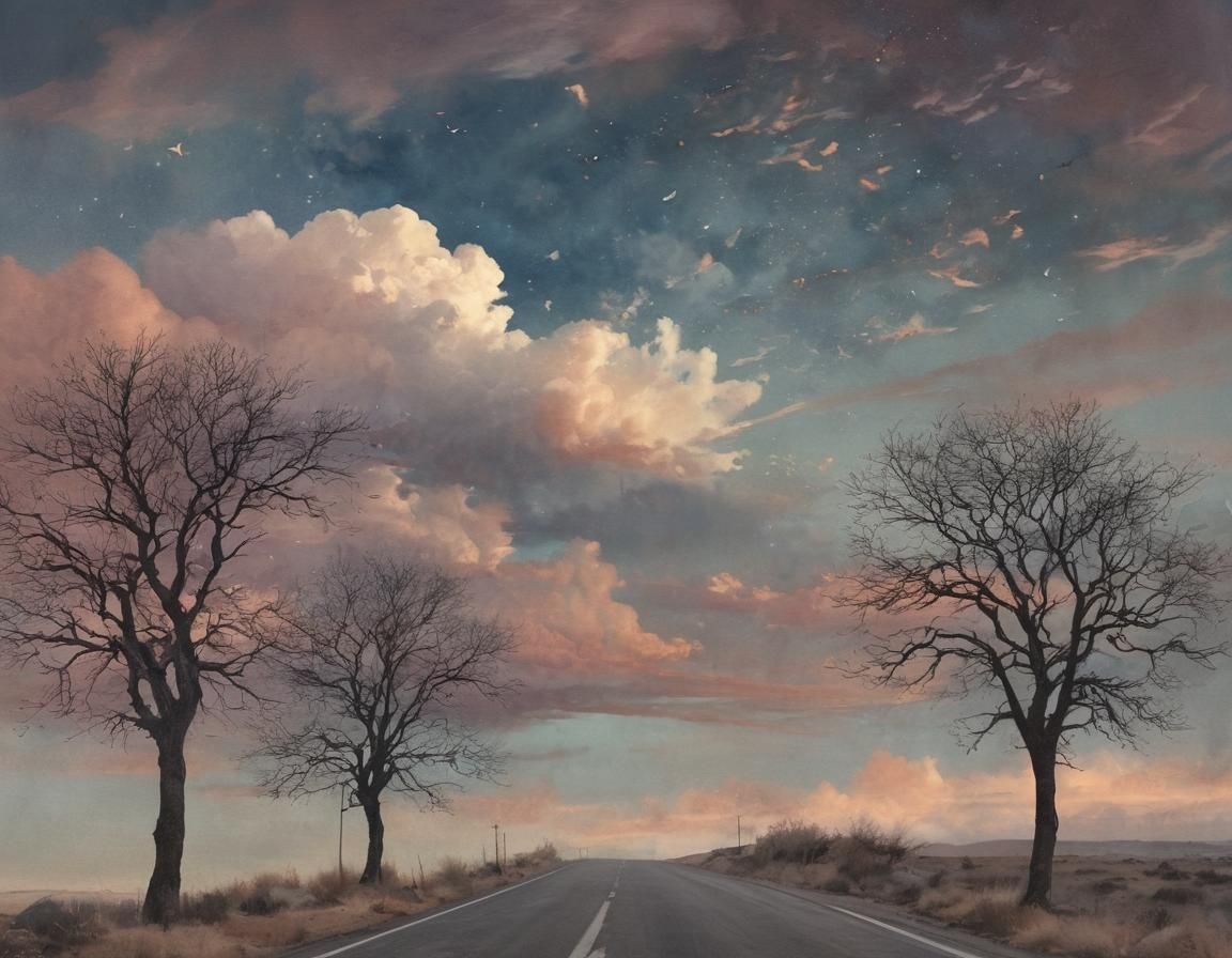 Surreal Dreamscape: Evening Love Song in Watercolor