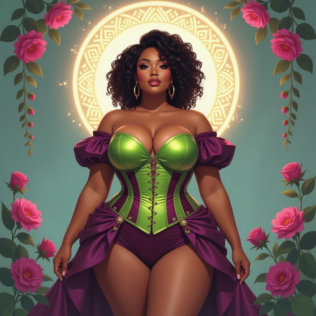 Proud Woman with Adinkra Halo in Digital Watercolor