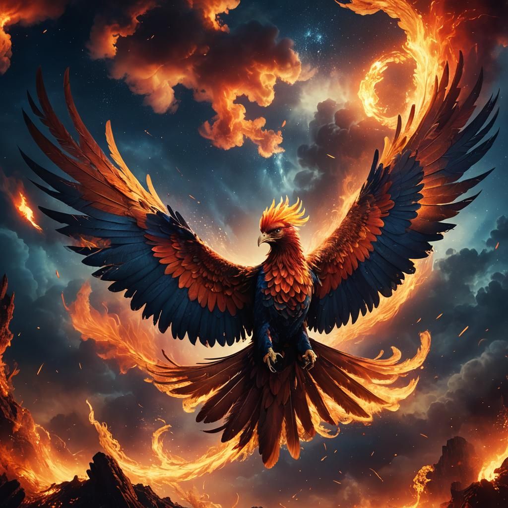 Phoenix Blazing in the Night Sky