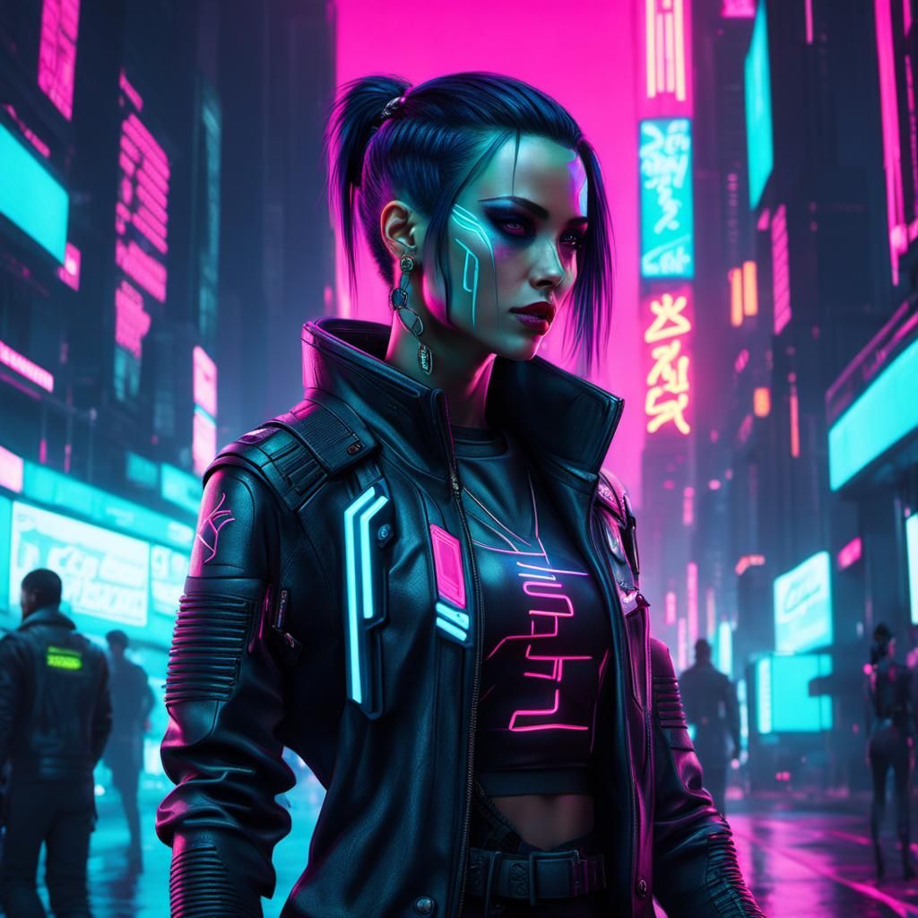 Cyberpunk Girl in Neon Cityscape