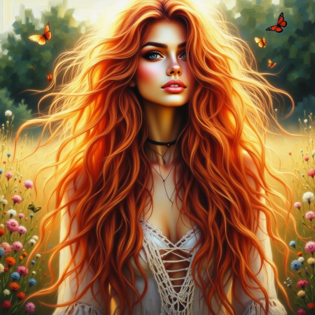 Sultry Redhead in Sun-Drenched Meadow