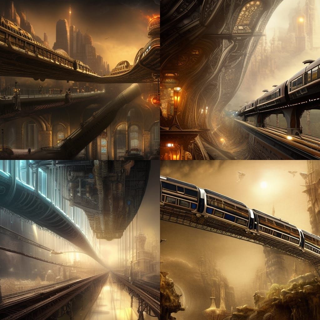 Underground Steampunk Monorail in Digital Matte Painting