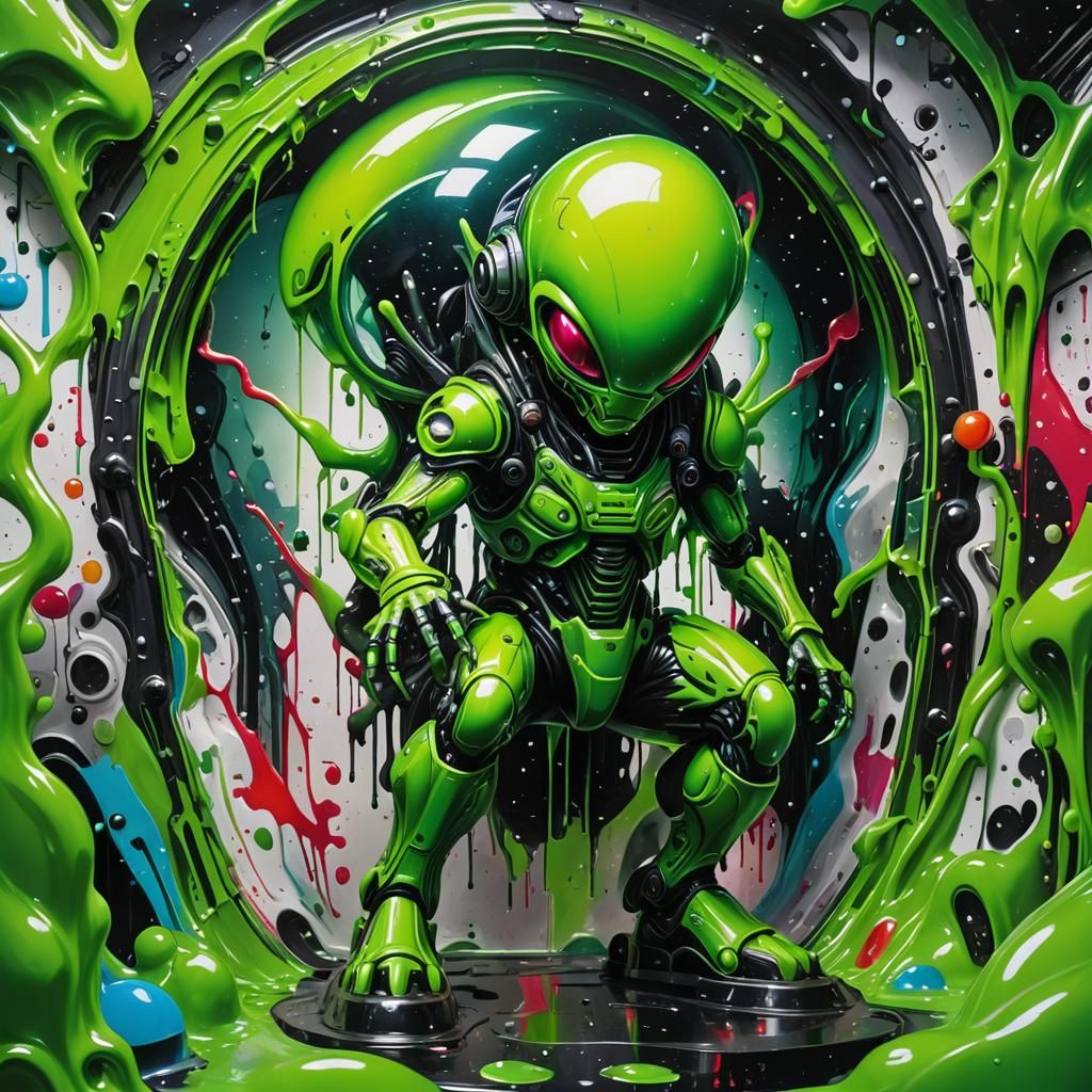 Translucent Green Alien in Graffiti Art Style