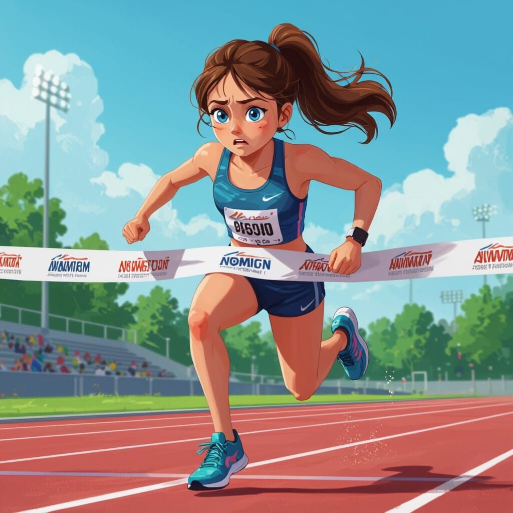 Sad Girl Loses 100m Sprint in Expressive Realism