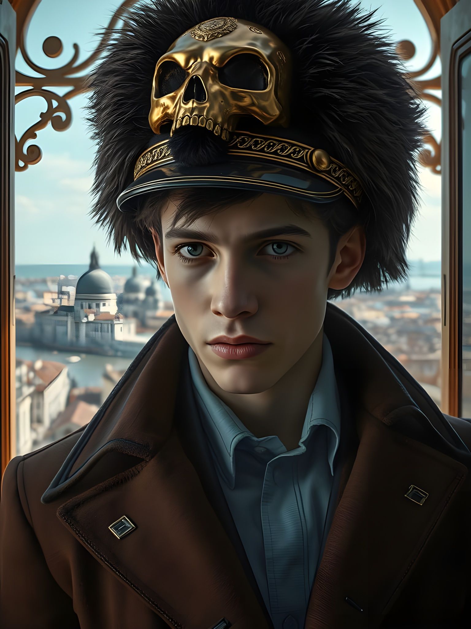 Venetian Youth in Uhlan Hat: Hyperrealistic Digital Art