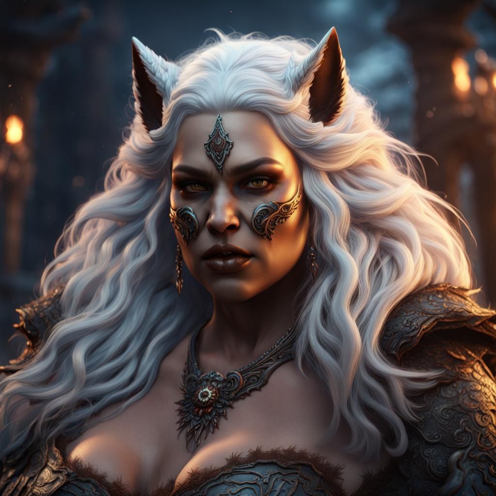 Plus Size Werewolf Goddess: Detailed Matte Painting
