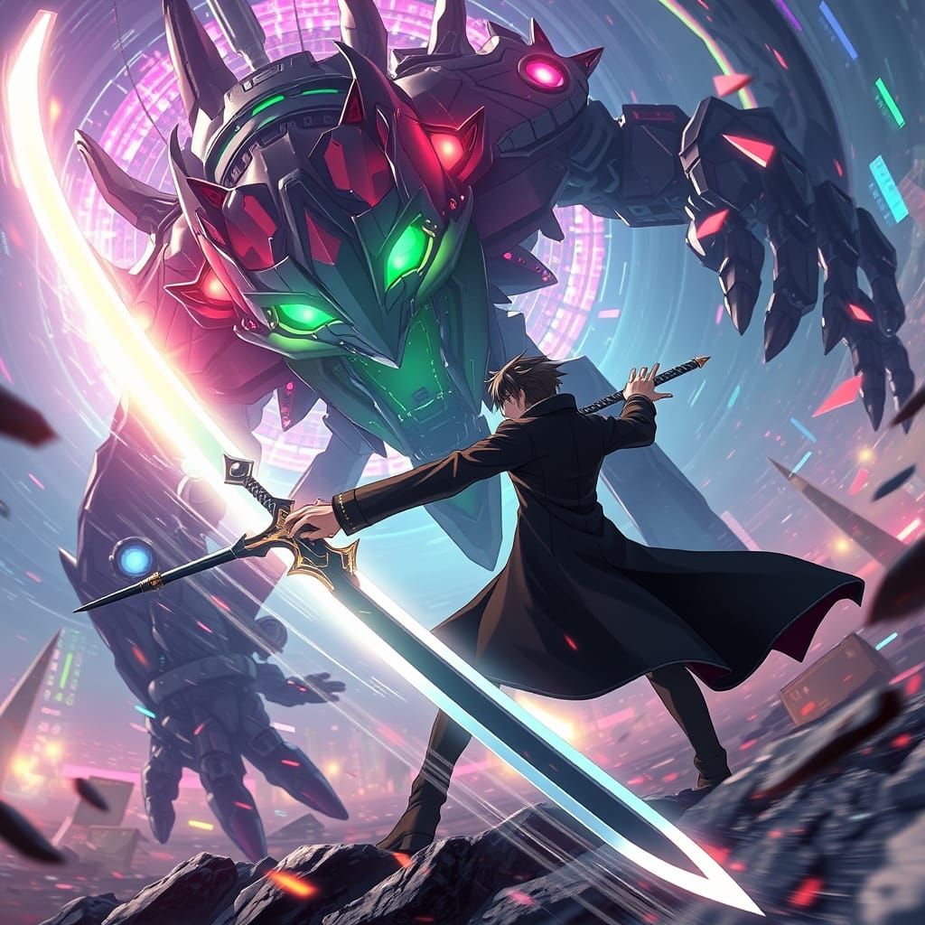 Cyberpunk Sword Art Online Hero Fights Gigantic Robot in Neo...