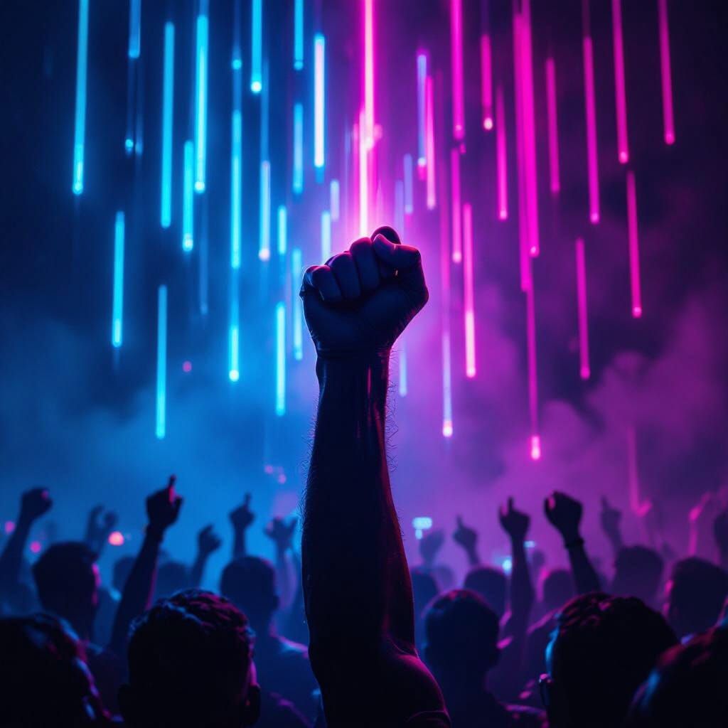 Cyberpunk Raised Fist in Electric Light