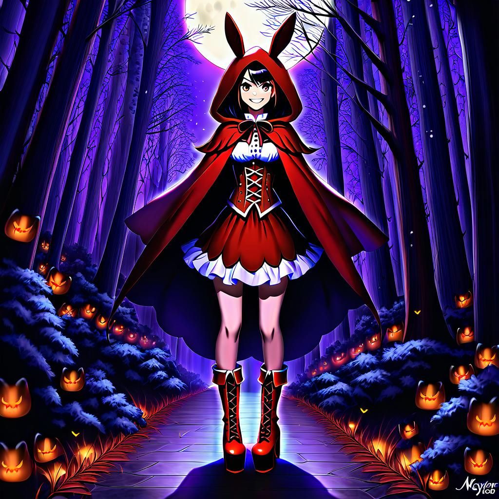 Thai Woman as Little Red Riding Hood with Revolver