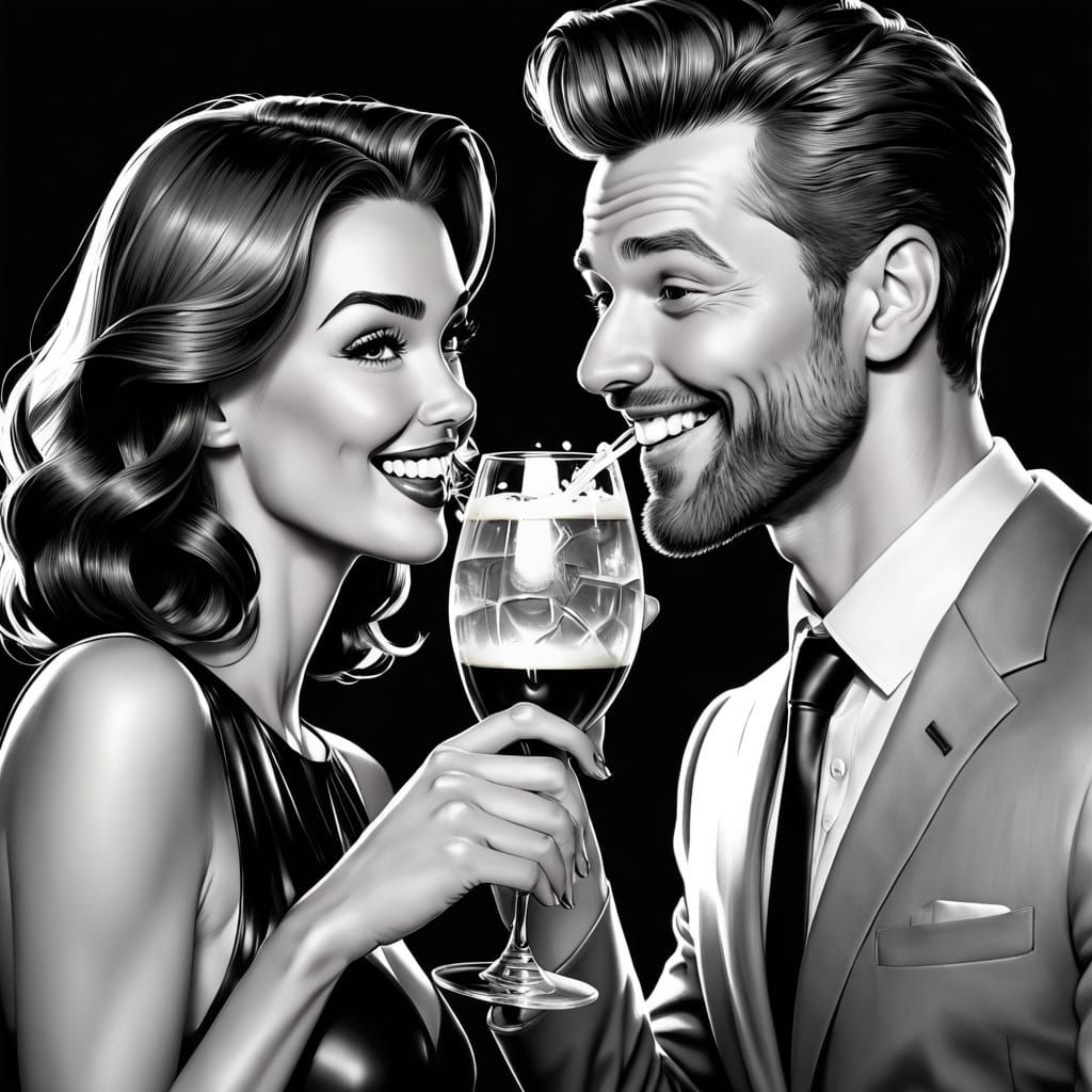 Bold Black and White Comic Art of a Romantic Moment