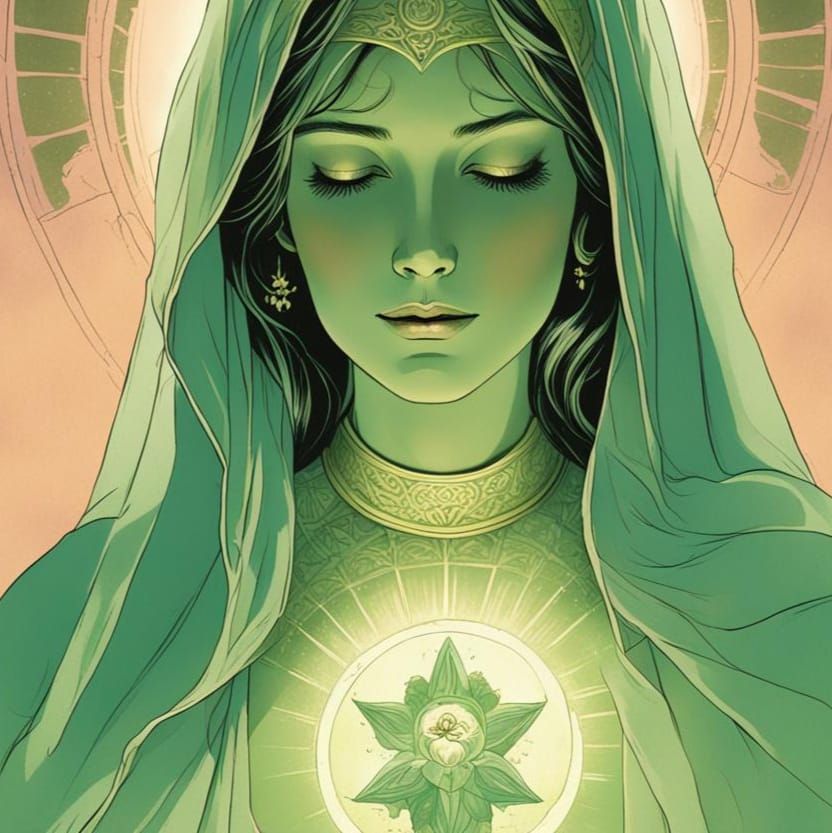 Ethereal Divine Mother in Vintage Comic Style