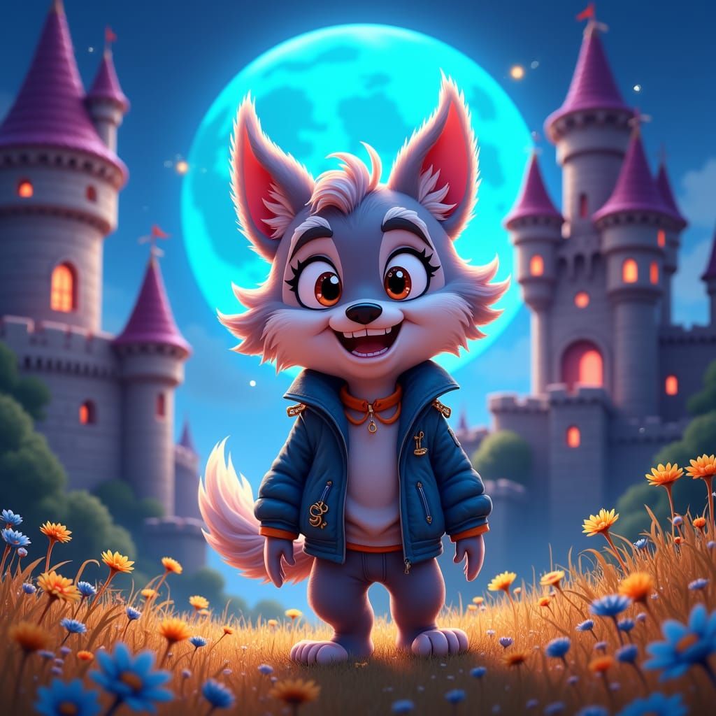 Friendly Werewolf in Sunny Meadow Cartoon