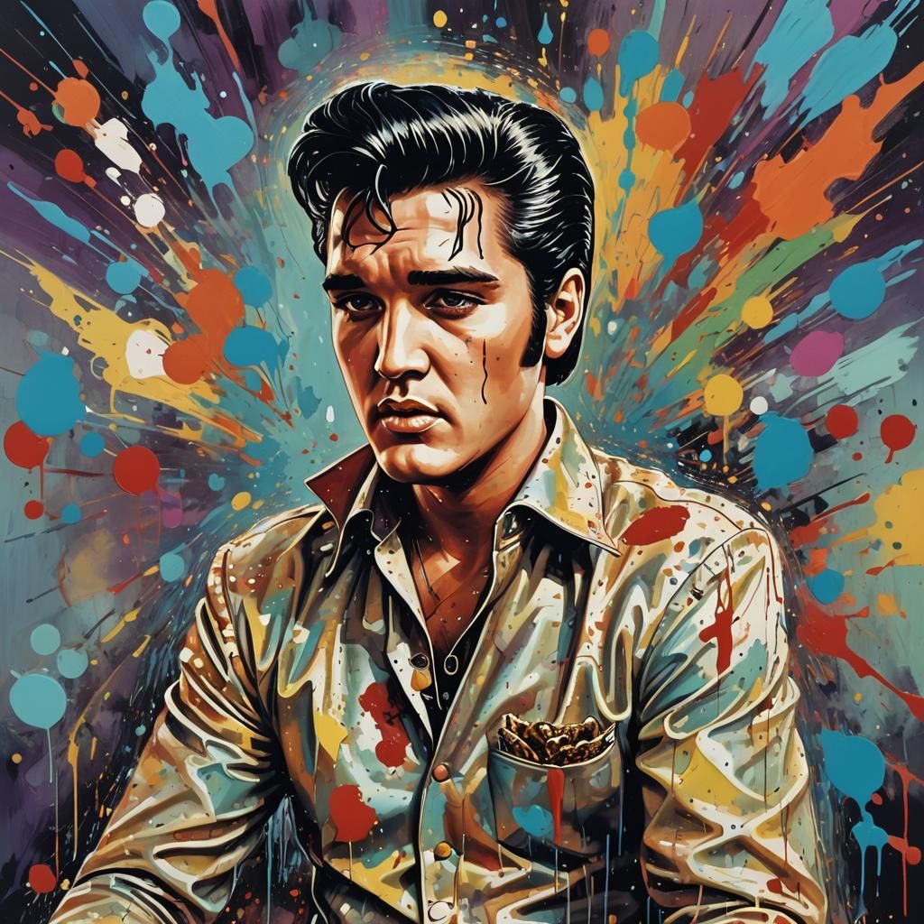 Elvis Presley in Pop Surrealist Cartoon Style