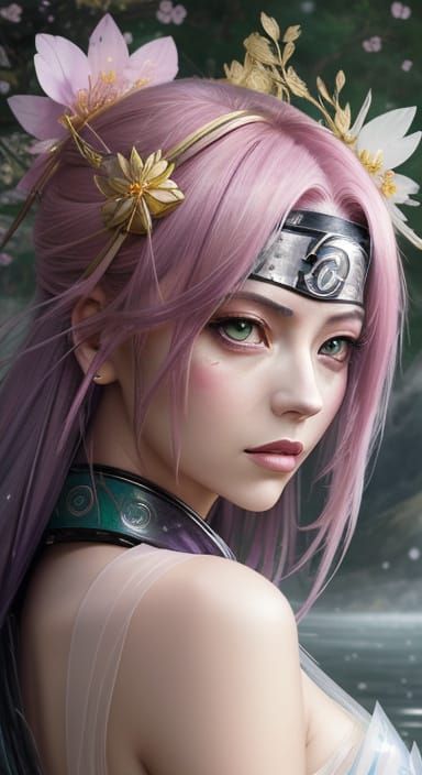 Sakura Haruno Double Exposure Portrait in Floral Paradise