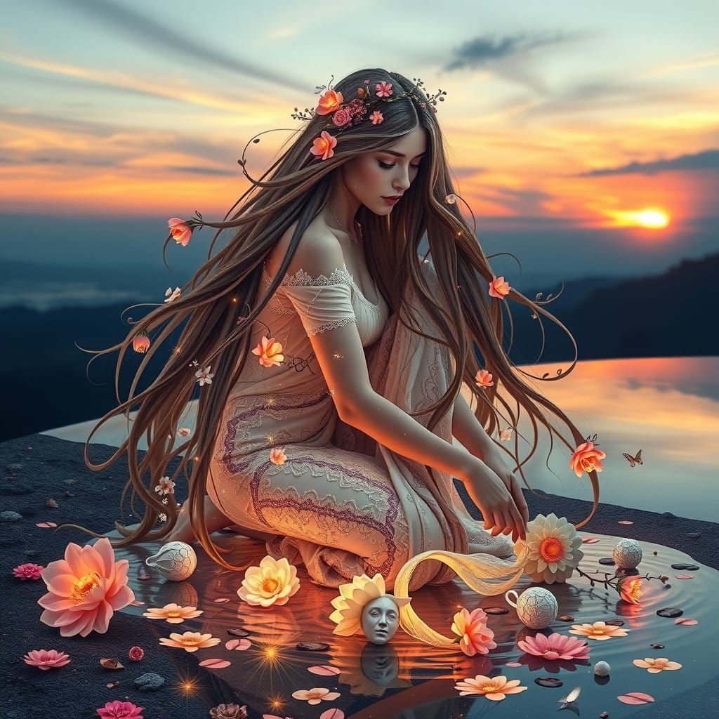 Surreal Bio Art with Glowing Human and Vibrant Sunset