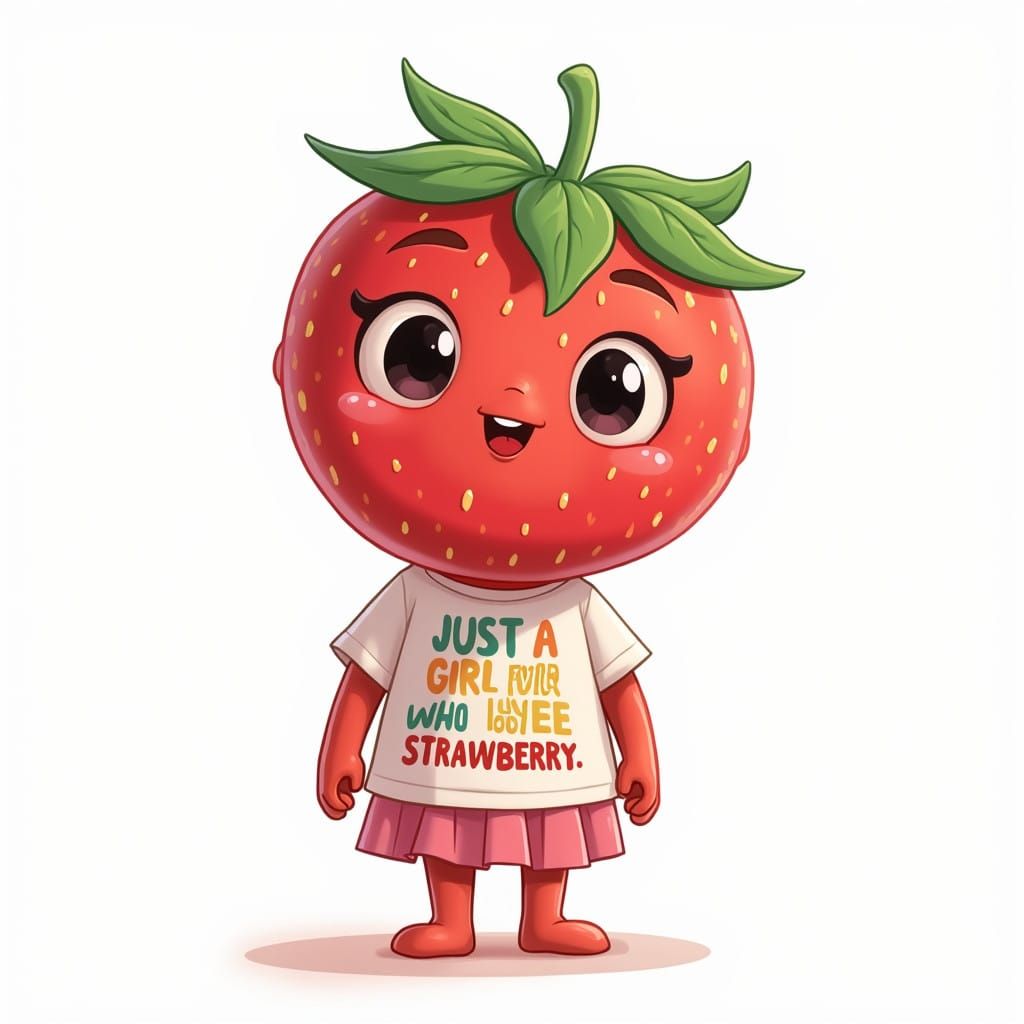 Cute Kawaii Strawberry Girl Wears Colorful Vector T-Shirt
