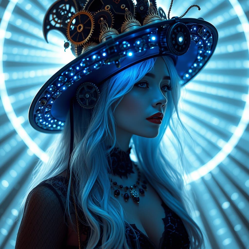 Neo Futuristic Steampunk Woman in Radiant Neon Atelier