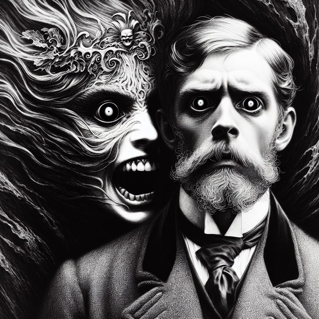 Surreal Dark Spirit Possession in Gustave Doré Style