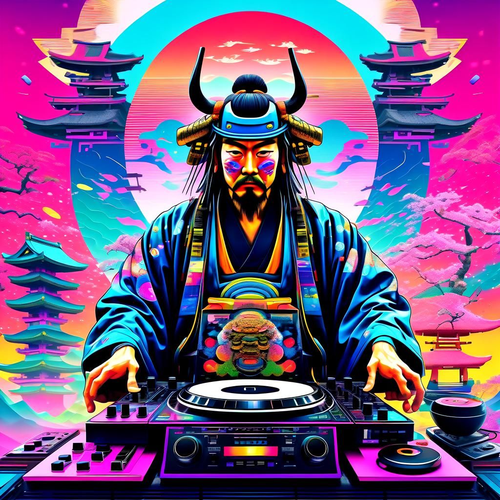 Techno-Samurai: Japanese DJ God in Cyberpunk Style