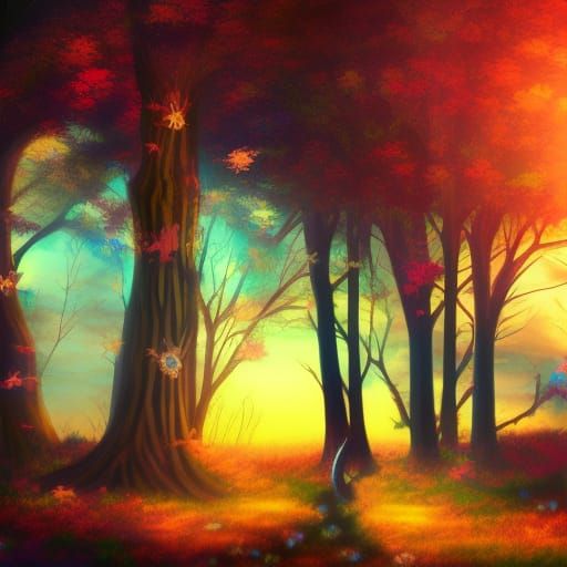 Gothic Anime Fairycore Action Painting in Golden Hour