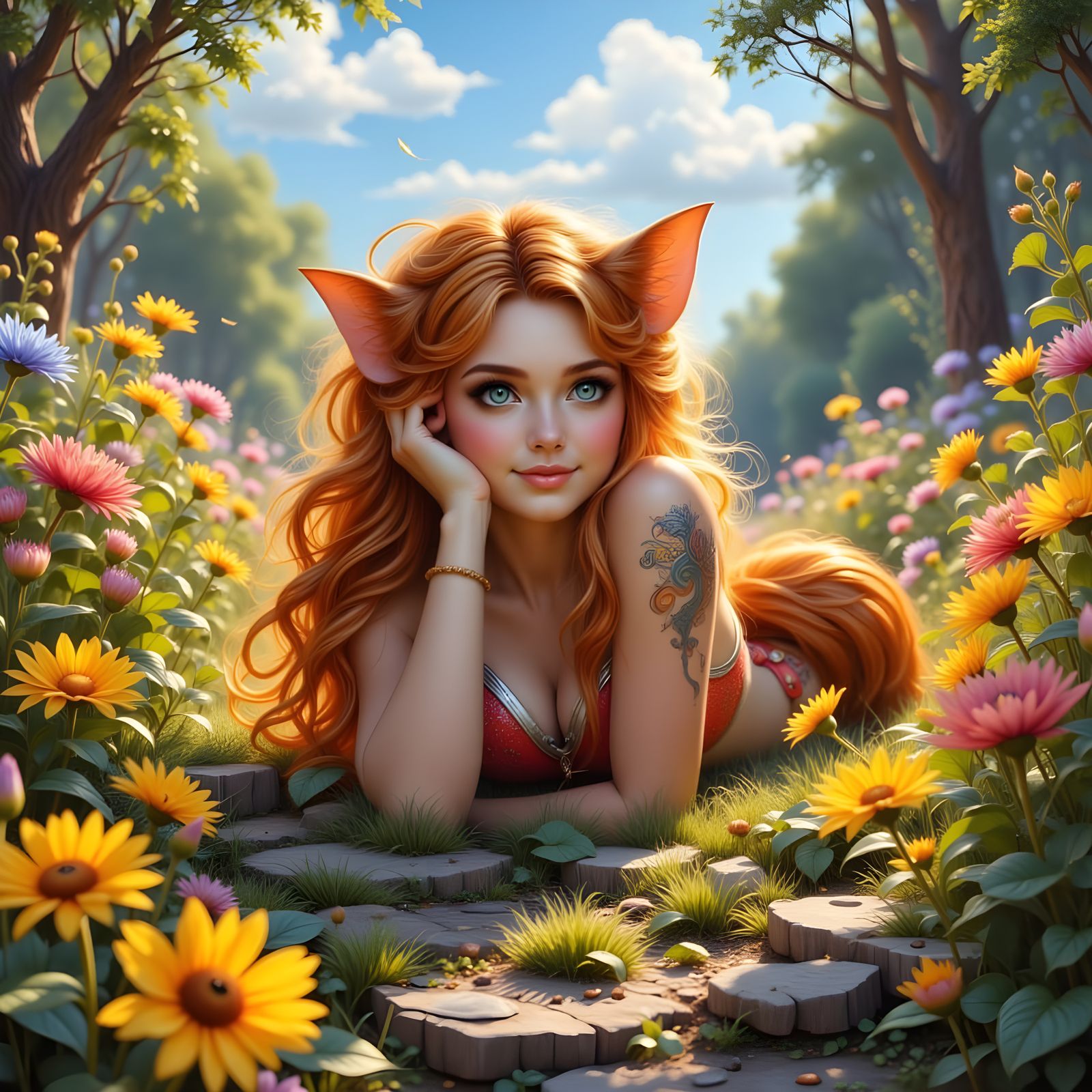 Cheetara in a Flower Meadow: Fantasy Portrait