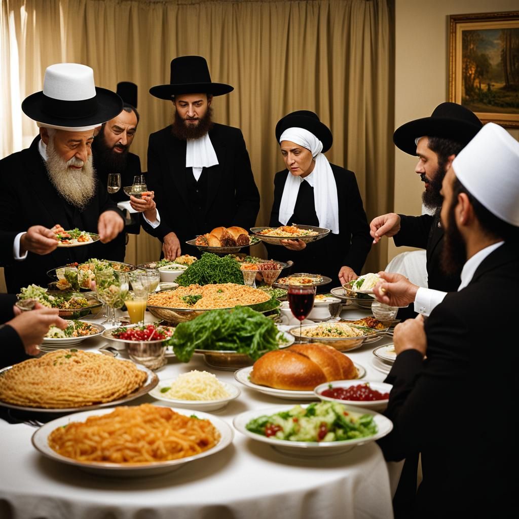 Shabbat Dinner in Jewish Home as Oil Painting