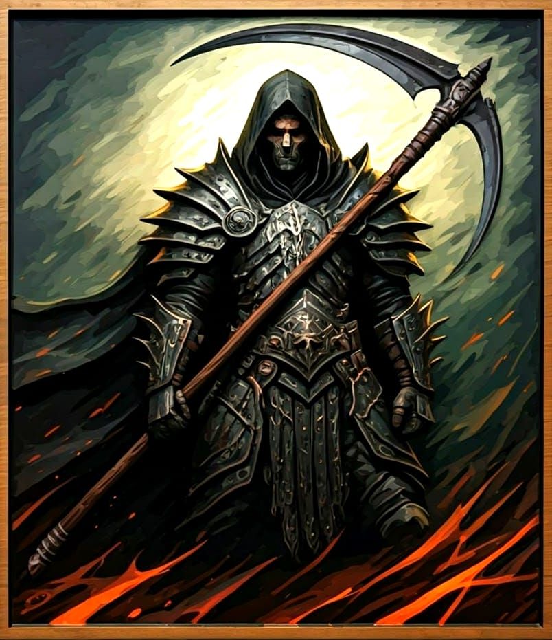 Death Dealer Woodblock Relief in Frazetta Style