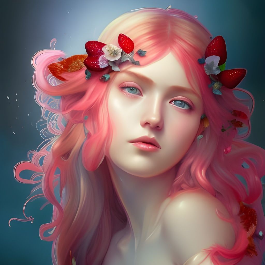 Strawberry Fairy Portrait in Art Nouveau Style