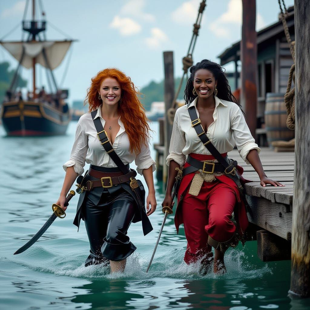 Female Pirates Arriving in Caribbean Port