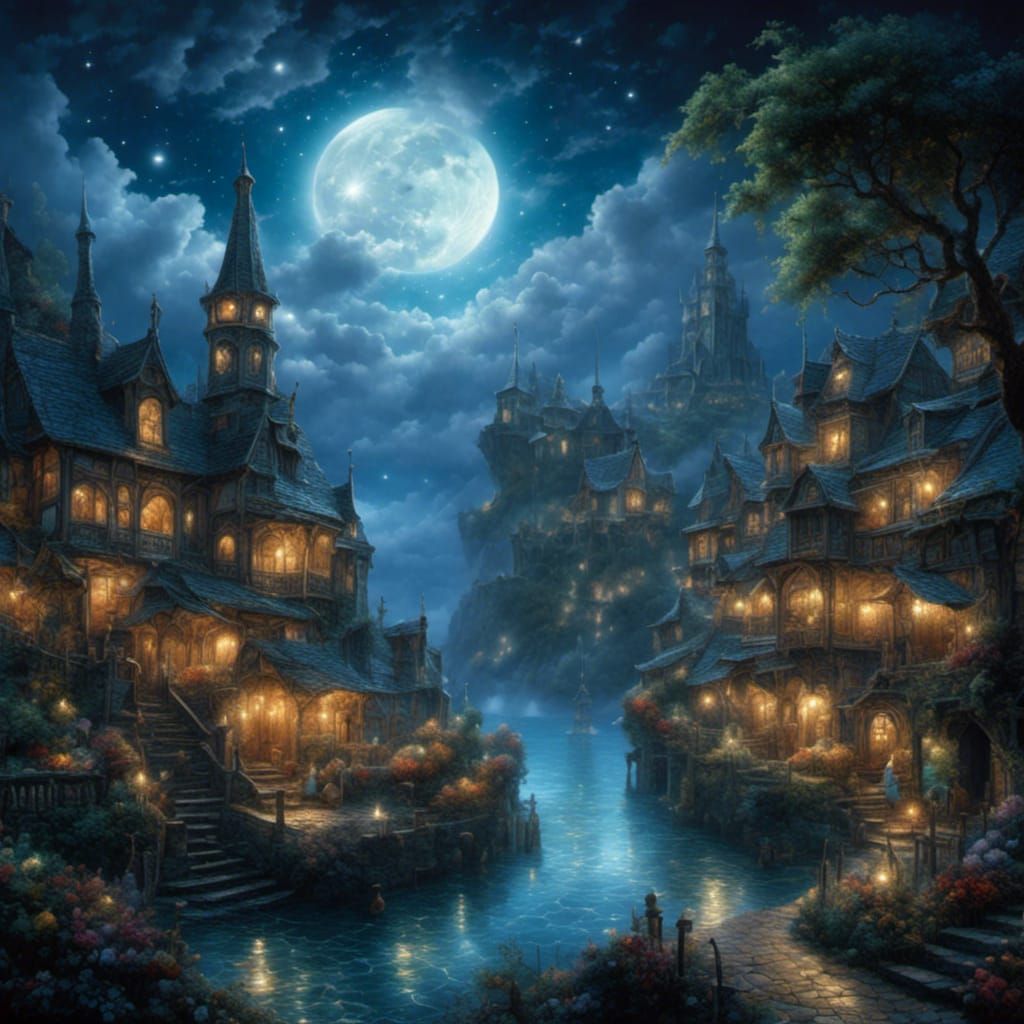 Ethereal Moonlit Sky with Shining Stars