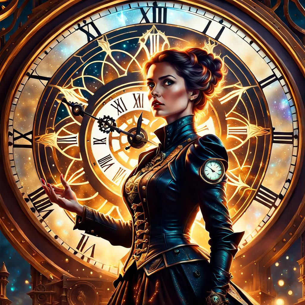 Steampunk Inventor Emanating Magic, Dramatic Action
