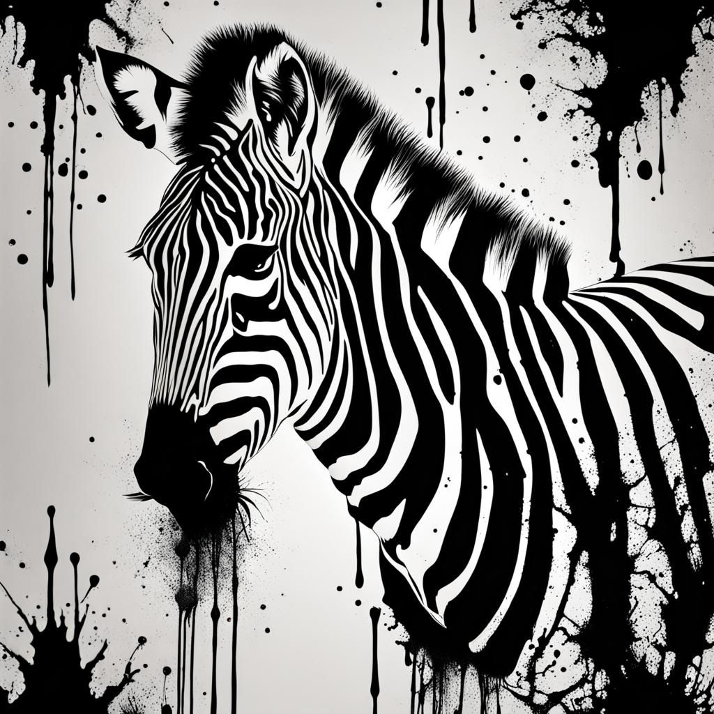 Hyperrealistic Zebra Ink Splatter in HDR