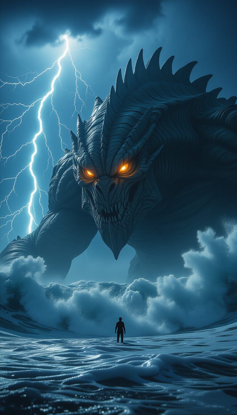 Mythical Sea Creature Emerges in Lightning Storm