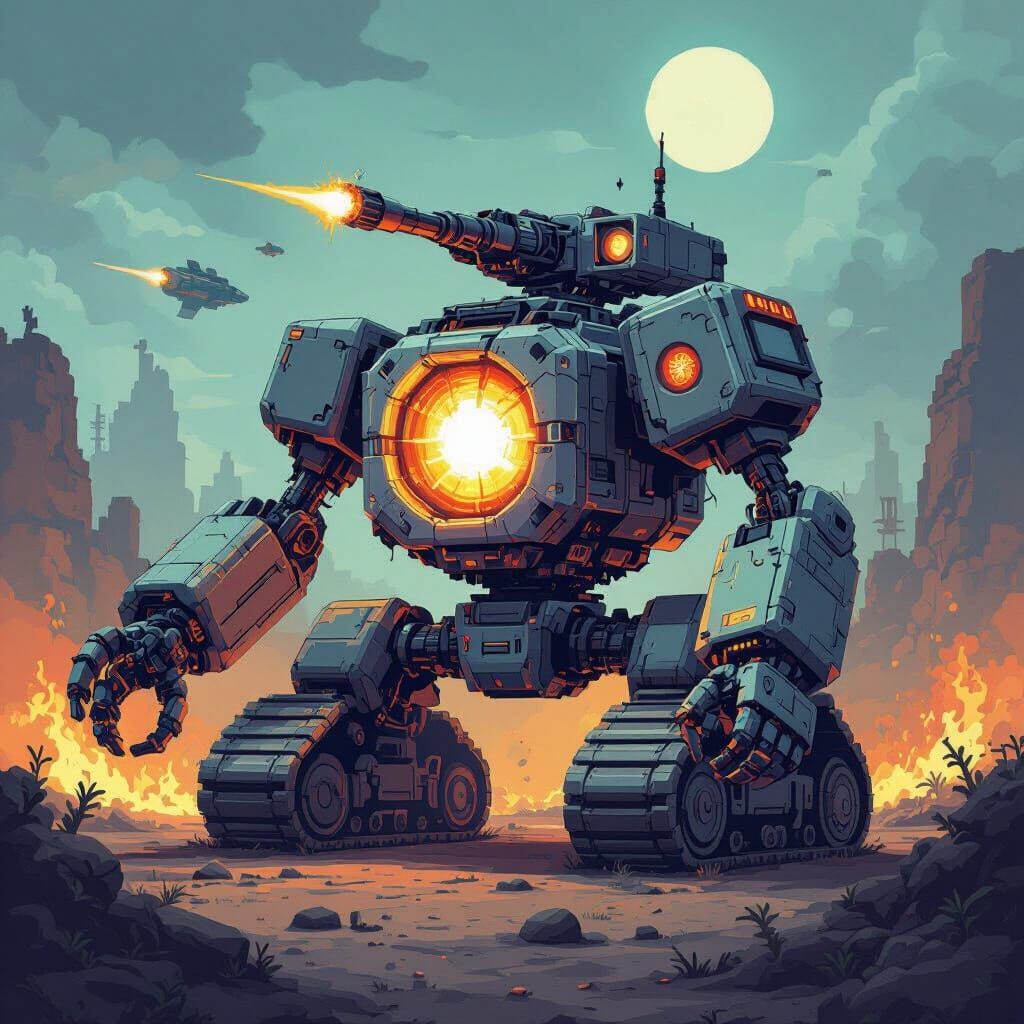 Retro Pixel Art Robot Core System