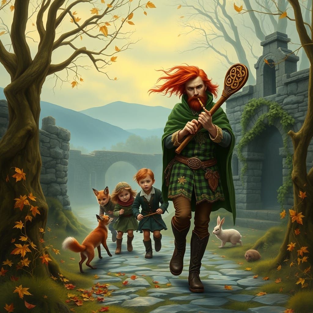 Ethereal Irish Pied Piper in Ancient Forest